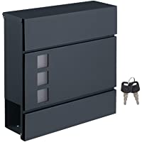 SONGMICS Buzón Moderno- Buzón de Correos de Pared con Cerradura y Porta-Periódicos- Fácil de Instalar- Gris Antracita…